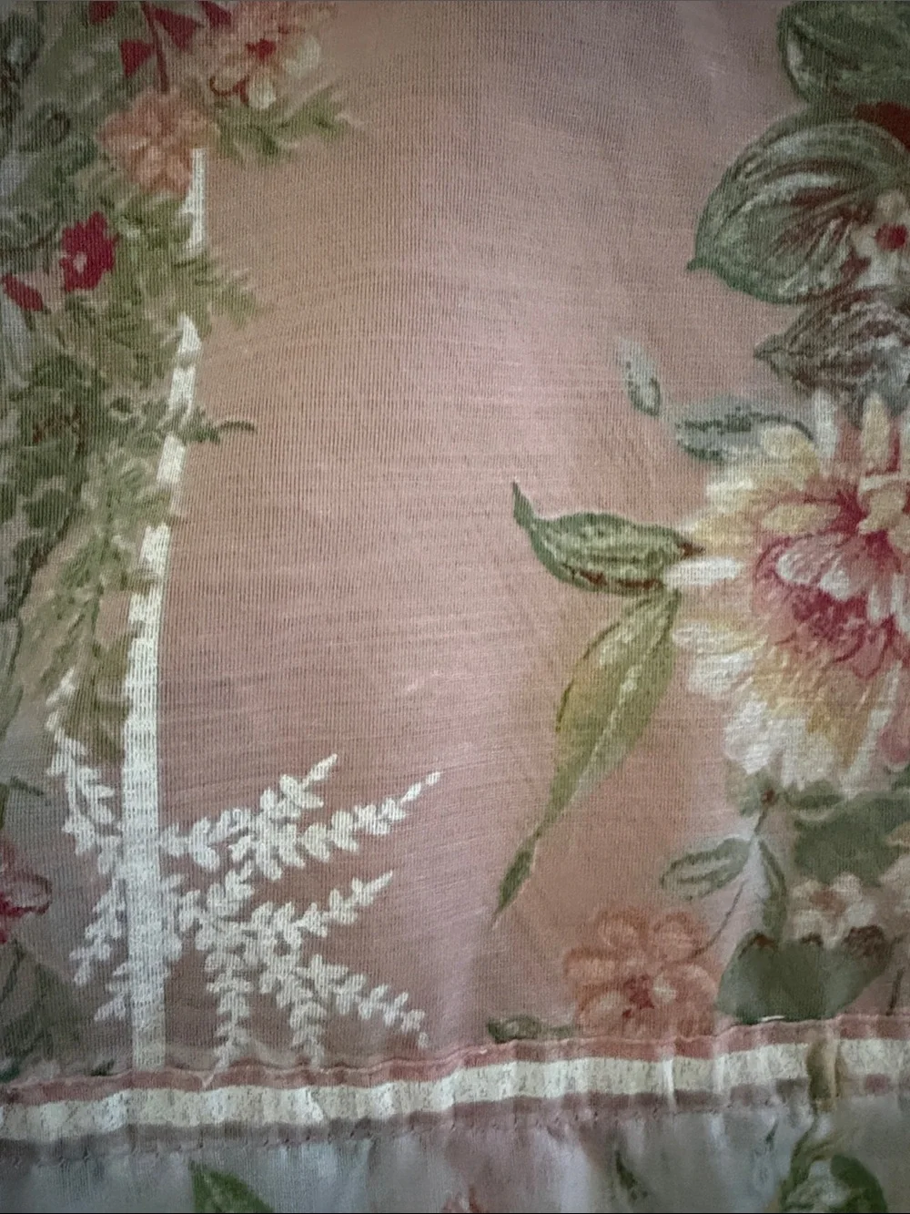 Floral Blush Pink Stripe Curtain Panel - Romantic Drapery